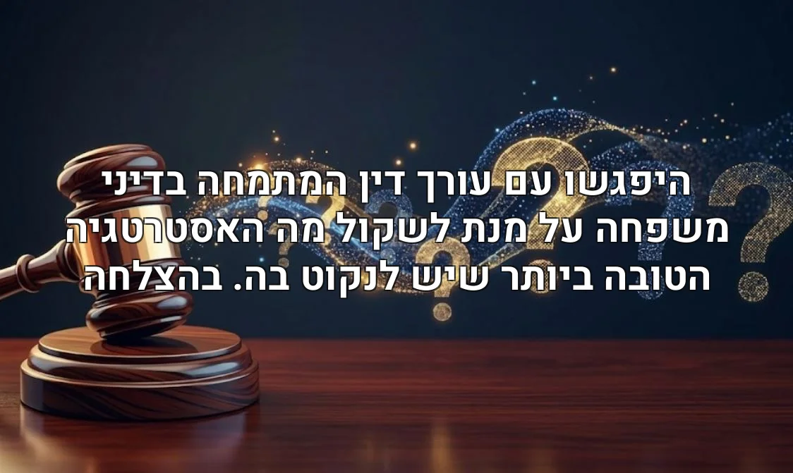 היפגשו עם עורך דין המתמחה בדיני משפחה על מנת לשקול מה האסטרטגיה הטובה ביותר שיש לנקוט בה. בהצלחה