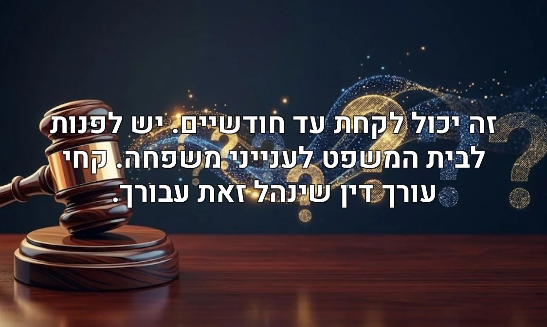 זה יכול לקחת עד חודשיים. יש לפנות לבית המשפט לענייני משפחה. קחי עורך דין שינהל זאת עבורך.